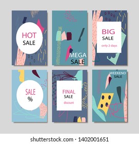 Set of creative Sale headers or banners with discount offer.Design for seasonal clearance.Art posters