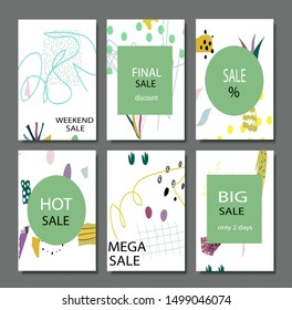 Set of creative Sale headers or banners with discount offer.Design for seasonal clearance.Art posters