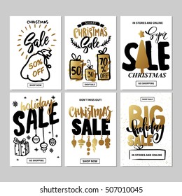 Set of creative sale holiday website banner templates. Christmas and New Year illustrations for social media banners, posters, email and newsletter designs, ads, promotional material.