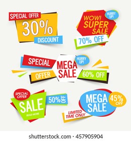 Set of creative Sale Tags, Banners, Stickers, Label, Different Discount Offers, Vector Promotional design collection.