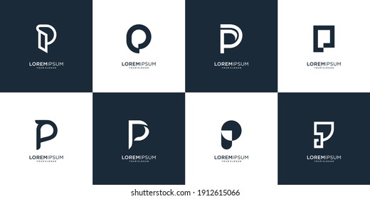 set of creative simple logo initial P in black and white. icons for business of fashion, automotive, financial .Premium Vector