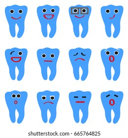 Set of Creative Smiley Faces in Teeth Shape with Different Emotional Expression. Vector Illustration