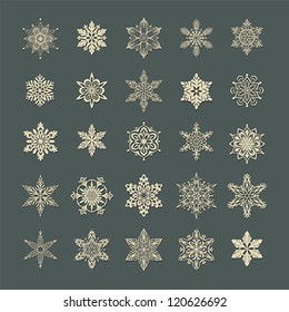 Set of creative snowflakes silhouettes with shadows.