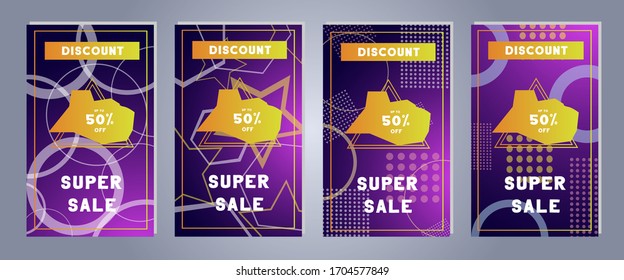 Set of creative social media banners stories for online shopping. Trendy vector sale and discount backgrounds