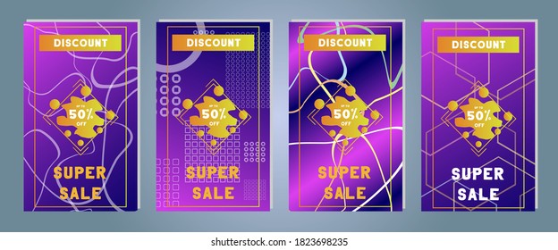 Set of creative social media banners stories for online shopping. Trendy vector sale and discount backgrounds