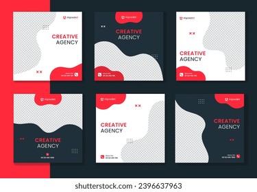 Conjunto de posts corporativos de Creative Social Media para negocios. Banner de medios sociales moderno en formato degradado para anuncios en línea y marketing digital. Colección vectorial editable.