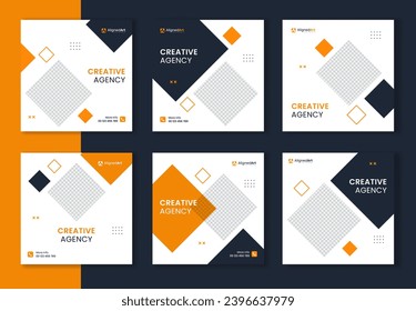 Set of Creative Social Media corporate square post for business. Modern gradient bundle social media banner for online ads and digital marketing. Editable vector collection.