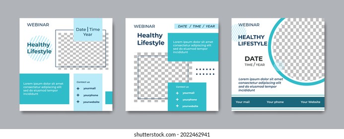 Set of creative social media post templates, healthy lifestyle design concept. Suitable for health webinars, health poster, business webinar, online classes and other online seminars