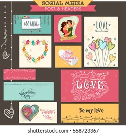 Set of creative Social Media Post, Headers, Ads or Banners for Valentine's Day Celebration.