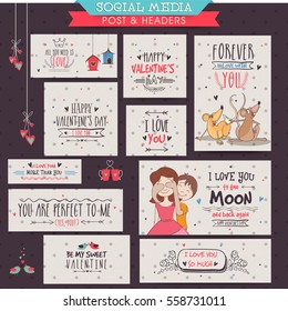 Set of creative Social Media Post, Headers, Ads or Banners for Valentine's Day Celebration.