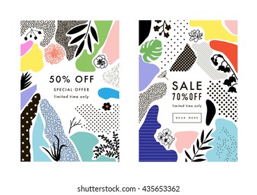 Set of creative Social Media Sale headers or banners with discount offer. Design for seasonal  clearance. It can be used in advertising, web design, graphic design. Vector illustration.