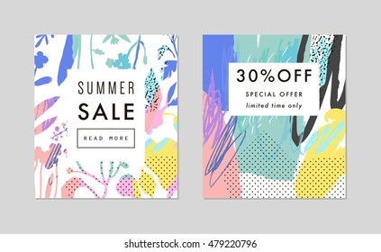 Set of creative Social Media Sale headers or banners with discount offer. Design for seasonal  clearance. It can be used in advertising, web design, graphic design. Vector illustration.