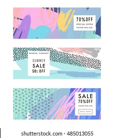 Set of creative Social Media Sale headers or banners with discount offer. Design for seasonal  clearance. It can be used in advertising, web design, graphic design. Vector illustration.