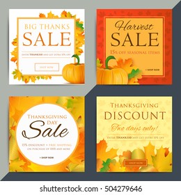 Set of creative social media sale web banners design for online shop or store. Fall holiday vector ad. Trendy vector offer or clearance advertisement.