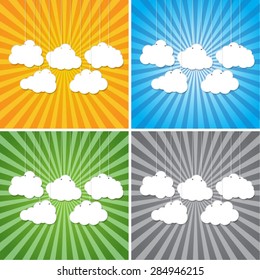 Set creative speech bubble made of paper clouds on background. Background vector illustration and blank space for text. Cloud symbol or logo, presentation, infographic