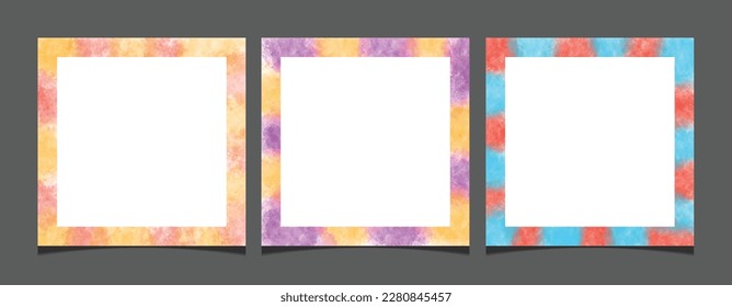 Set of creative square social media post vector watercolor background