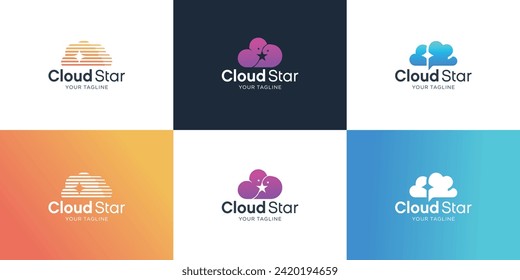 Set of Creative star cloud logo design template. inspiration collection cloud with star concept design.