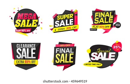 Set of Creative Stickers, Tags or Labels design of Sale and Discounts on white background.