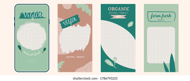 Set of creative stories templates about organic nature product.