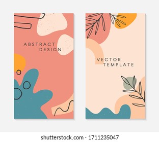 Set of creative stories templates with copy space for text.Modern vector illustrations,hand drawn organic shapes and textures.Trendy contemporary design for prints,banners,brochures,social media post.