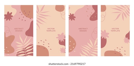 A set of creative story templates with space for copying text. Modern vector illustrations,hand-drawn organic shapes and textures. Abstract design for prints, banners, brochures, social media posts