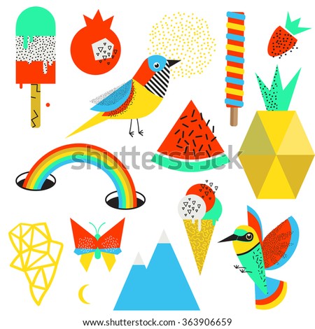 Set of creative summer icons and design elements. Vector. Isolated.