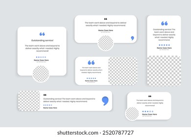 Conjunto de modelos de vetor editável de depoimento criativo, bolhas de fala vazias, O que nossos clientes dizem, Citação, Revisão, Feedback, Modelo infográfico, Rótulo, layout de caixa de texto editável, nota de recomendação