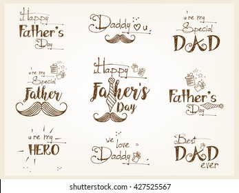 Set of creative texts with line art doodle design for Happy Father's Day.