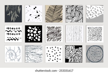 Set of creative textures. Hand Drawn vector elements made with ink. Vector illustrations. Background design for poster, flyer, cover, brochure. Isolated.