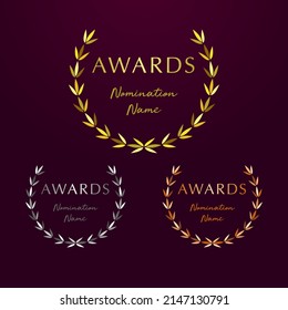Set of creative thin elegant awards elements. Industrial, business or music logo concept. Elegant collection, symbol of success. Isolated abstract graphic design template. Round leaves. Festival icons