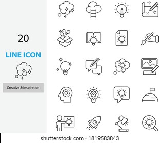 set of creative thin line icons, idea, thinking, light bulb