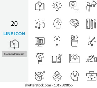 set of creative thin line icons, idea, thinking, light bulb