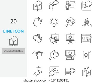 set of creative thin line icons, thinking, idea