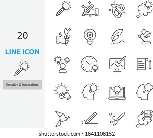 set of creative thin line icons, thinking, idea