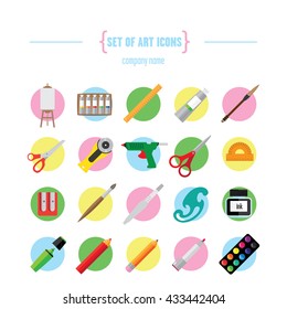 set of creative tools icons. It consists of a pencil, brush, paint, tube, brush with the reservoir.