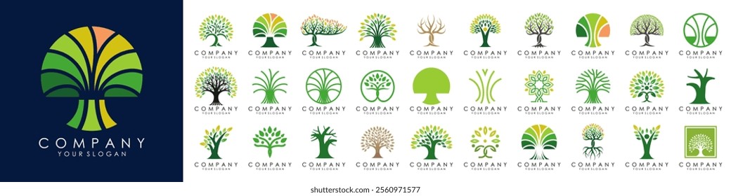 set of creative tree logo design. Green Garden Vector Logo Template. vector illustration