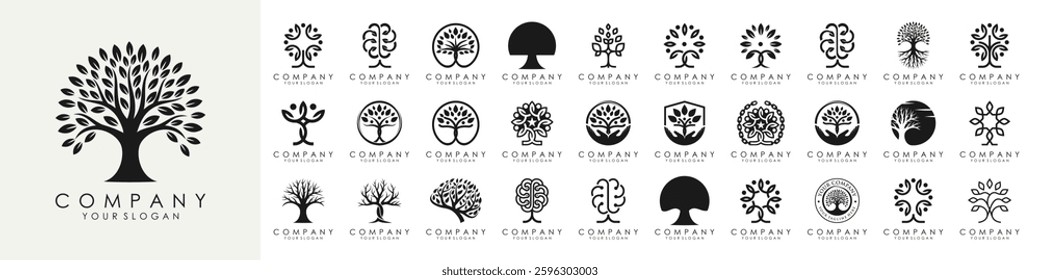 set of creative tree logo design. Green Garden Vector Logo Template. vector illustration