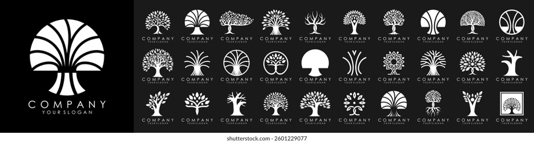 set of creative tree logo design. Green Garden Vector Logo Template. vector illustration