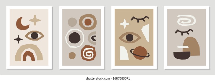 Set of creative trendy abstract contemporary collage backgrounds in minimal flat style with simple shapes ideal for interior posters, social media templates, neutral colors for your decoration