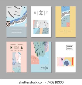 Set of creative trendy cards. Modern art. Cover design. Hand Drawn textures. Design for banner, poster, card, invitation, placard, brochure. Vector