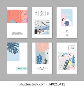 Set of creative trendy cards. Modern art. Cover design. Hand Drawn textures. Design for banner, poster, card, invitation, placard, brochure. Vector