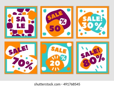 Set of creative trendy hand drawn sale banner template design. Design for banner, poster, card, brochure, flyer. Vector isolated illustration.