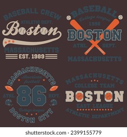 Set of creative t-shirt graphic designs. Boston, Massachusetts. Vector