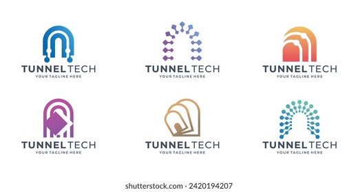 Set of Creative Tunnel logo with technology concept design template premium collection for business of company.