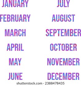 Set of creative twelve months of the year isolated names