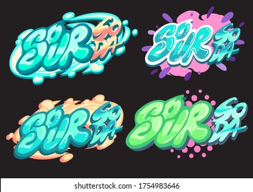 Set of creative typography : Vector illustration.
Sour soda colorful digital graffiti style for logo and products.