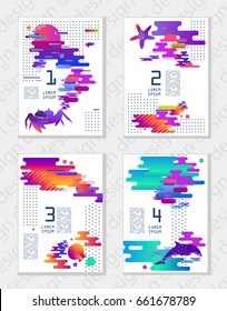 Set of creative universal abstract art posters in modern futuristic style with elements of marine fauna. Notebooks, reports, booklets or any other application of your choice.