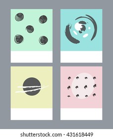 Set of creative universal abstract cards with hand drawn shapes and textures. Trendy graphic design for card,print, banner and other. - Vector