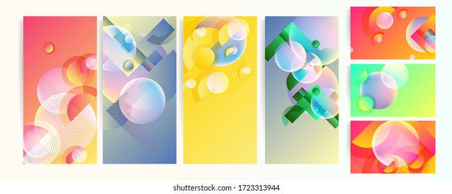 Set of creative universal art cards. Trendy graphic design for banner, poster, card, cover, invitation, placard, brochure, flyer. Stock Vector