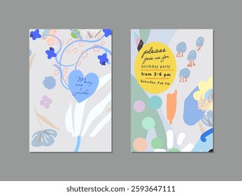 Set of creative universal art posters or cards. Hand Drawn textures. Wedding, anniversary, birthday, Valentin's day, party invitations, covers - Powered by Shutterstock - Get 15% off with code: PIKWIZARD15